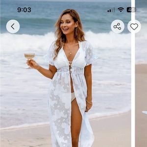 NWT CUPSHE Kimono Style pale blue Lace Swim Cover Up